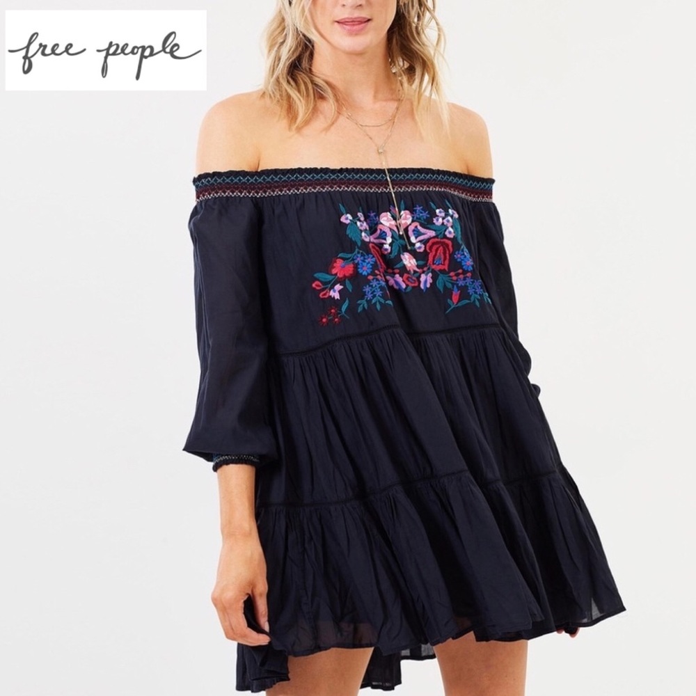 Free People Sun Beams Embroidered Mini Dress